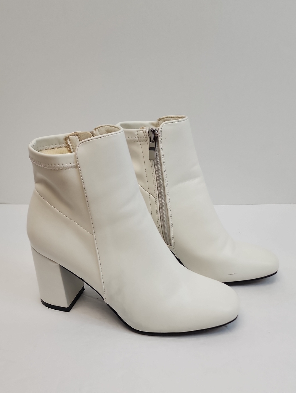 MIA White Block Heel Ankle Boots Side Zip Booties Size 6.5 - Picture 1 of 12